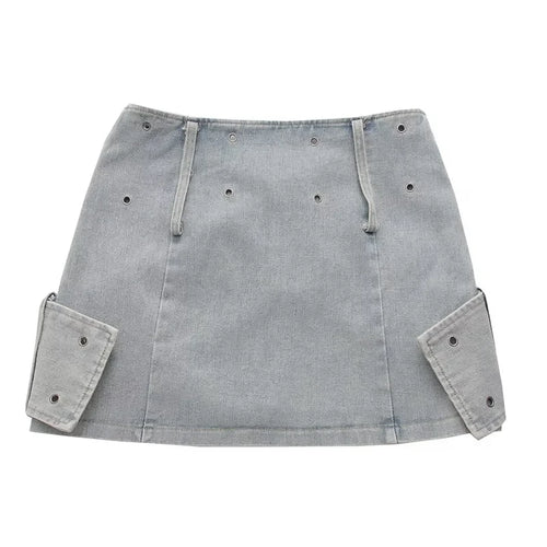 Eyelet Denim Mini Skirt